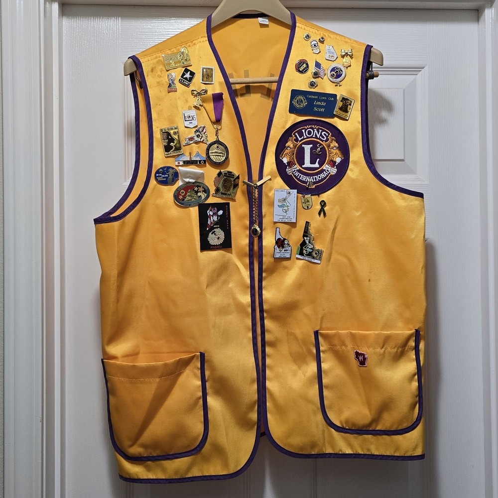 VTG Lions International Women's Vest 33‎ Pins / Patch Lot Idaho Sz L